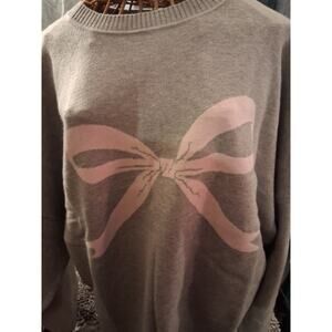 Women's sz 4x gray and pink sweet kawai bow sweater valentines babydoll cottage